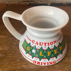 Caution Golfer Driving, Wide Base Bottom Travel Coffee Tea MUG - 1988